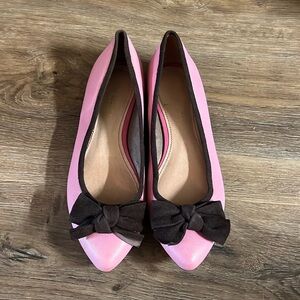 Pink brown bow ballet flats size 6.5